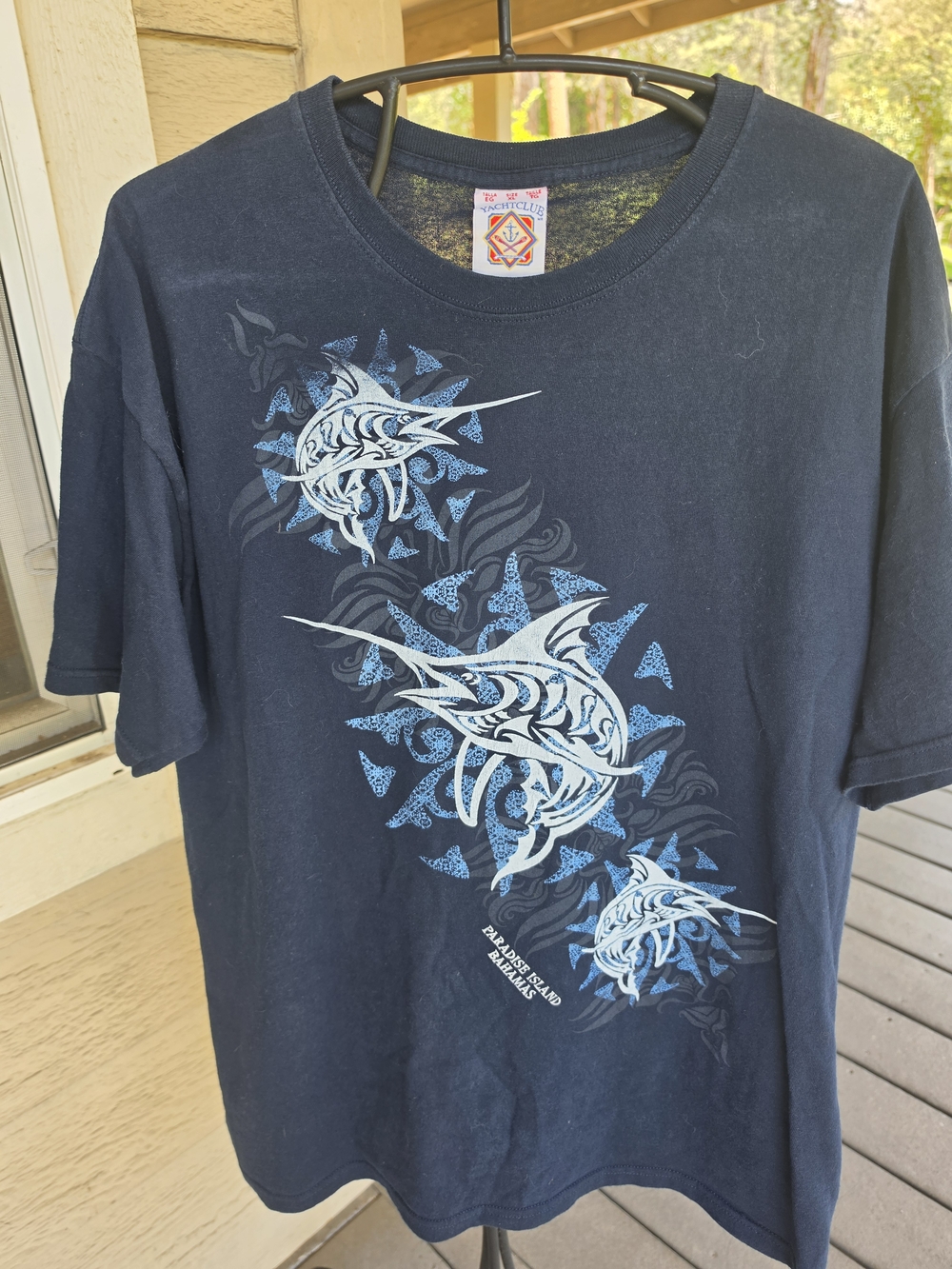 Navy Short Sleeve Graphic Tee - Tribal Marlin Design